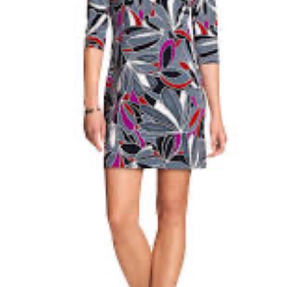 Banana Republic Gray and Red Leaf Print Mini Dress